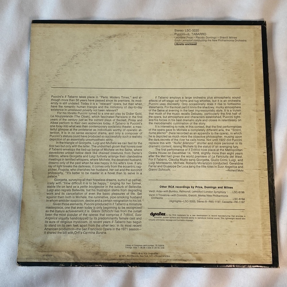 PUCCINI: “IL TABARRO” VINYL RECORD ✨✨✨ - Picture 2 of 8